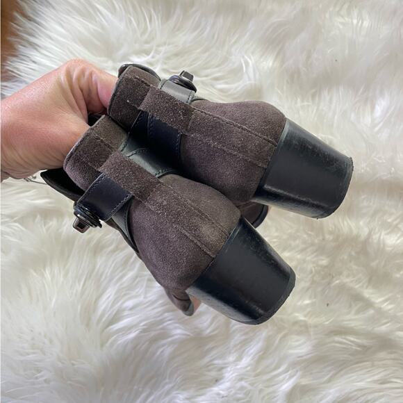 Coach | Women’s Patricia Ankle Boots Booties Shoes Chocolate Brown Suede Buckle - Picture 5 of 9